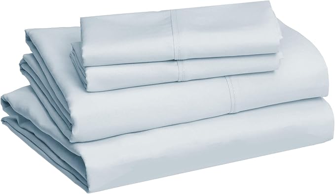 Amazon Basics Lightweight Super Soft Easy Care Microfiber 4-Piece Bed Sheet Set with 14-Inch Deep Pockets, Solid, King, Light Blue