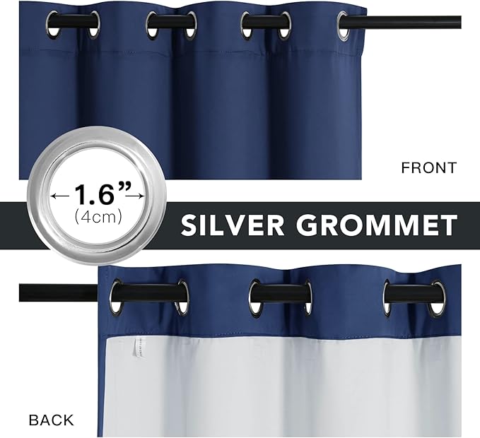 RYB HOME Soundproof & Dust Particle Filtering Curtains Thick Panel Draft Block Window Treatment Totally Room Darkening Drapes for Nursery Daytime Sleeping, Navy Blue, W52 x L95 inch, 2 Panel