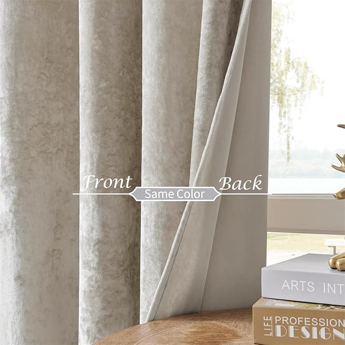 SMILETIME Ivory White Crushed Velvet Curtains 52x108in Luxurious Insulated Drapes for Bedroom Thicker Pinch Pleat Light-Filtering Velvet Window Curtains, 2 Panels