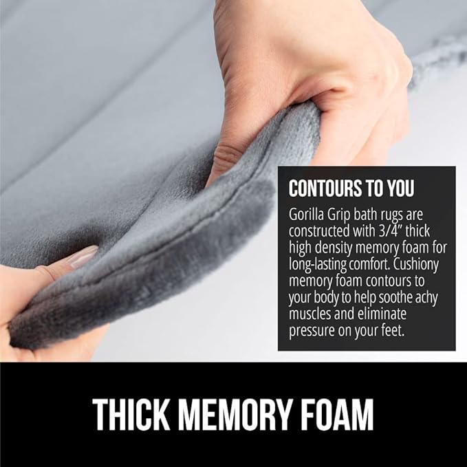 GORILLA GRIP Memory Foam Bath Mat, Soft Absorbent US Designed Bathroom Rug, Gripping Dots Machine Washable Bathmat, Cushioned Floor Mats, Shower Sink Rugs Room Décor Accessories, 60x24 Graphite Gray