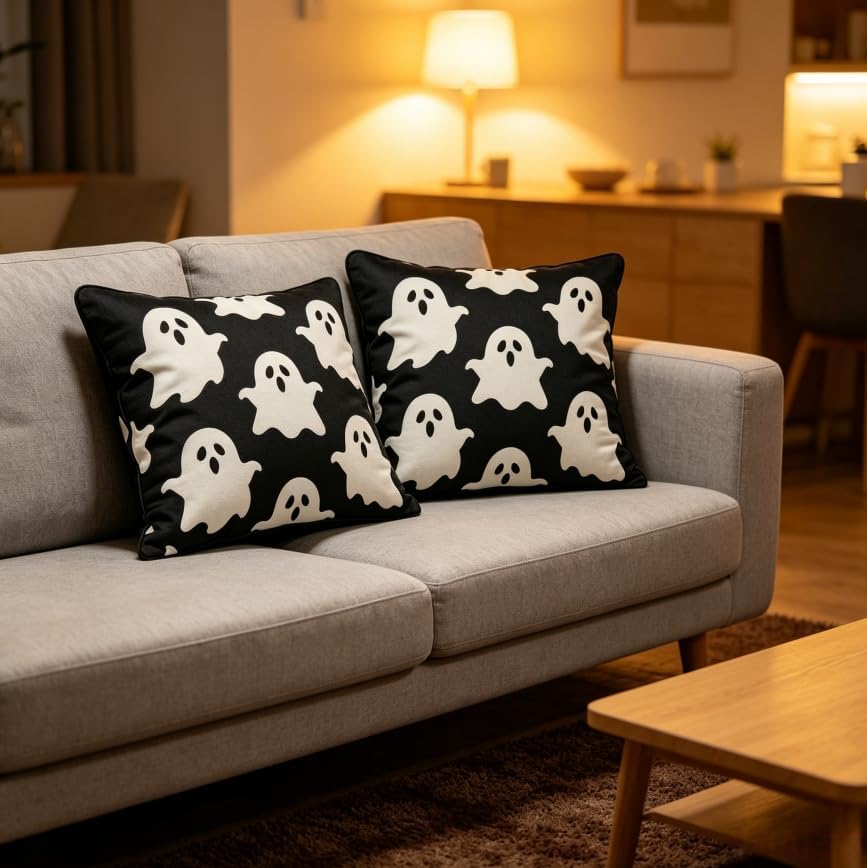 Halloween Ghost Throw Pillow Covers, 18x18 Inch, Machine Washable, Living Room - Image 5