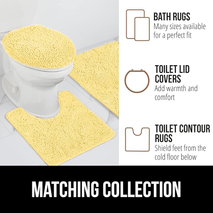 GORILLA GRIP Bath Rug Mat 36x24, Thick Soft Absorbent Chenille, Quick Dry Microfiber Mats, Rubber Backing Washable Shower Floor Rugs, Bathmat Runner, US Designed Bathroom Home Decor Accessories Yellow