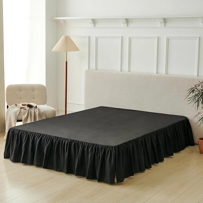 Bed Skirt Full Size Ruffled Bed Skirt with Split Corners, Black Full Bed Skirts 14 Inch Drop with Platform, 14'' Full