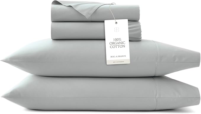BOLL & BRANCH Signature Hemmed Sheet Set - King, Shore - Luxury 100% Organic Cotton - Includes 1 Flat, 1 Fitted, 2 Pillowcases - Buttery Soft