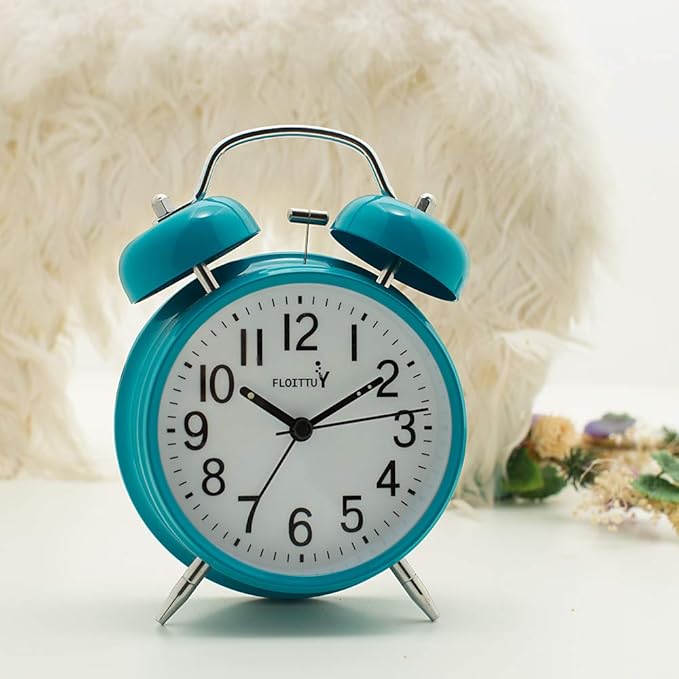 [Loud Alarm for Deep Sleepers) 4'' Twin Bell Alarm Clock with Backlight for Bedroom and Home Decoration(Blue)