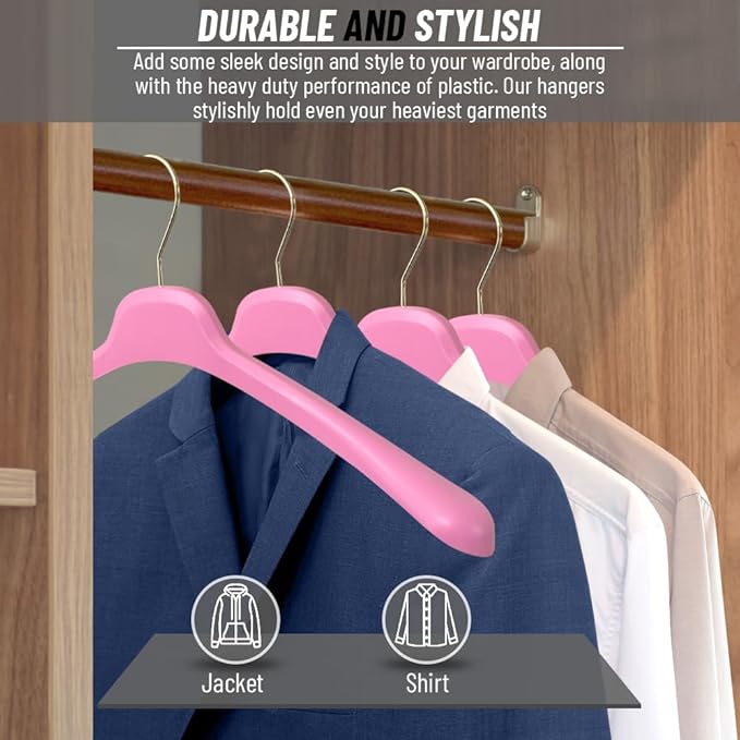 All Hung Up Hangers Plastic Coat Hangers, Clothes Hangers (Pink, 12pk)