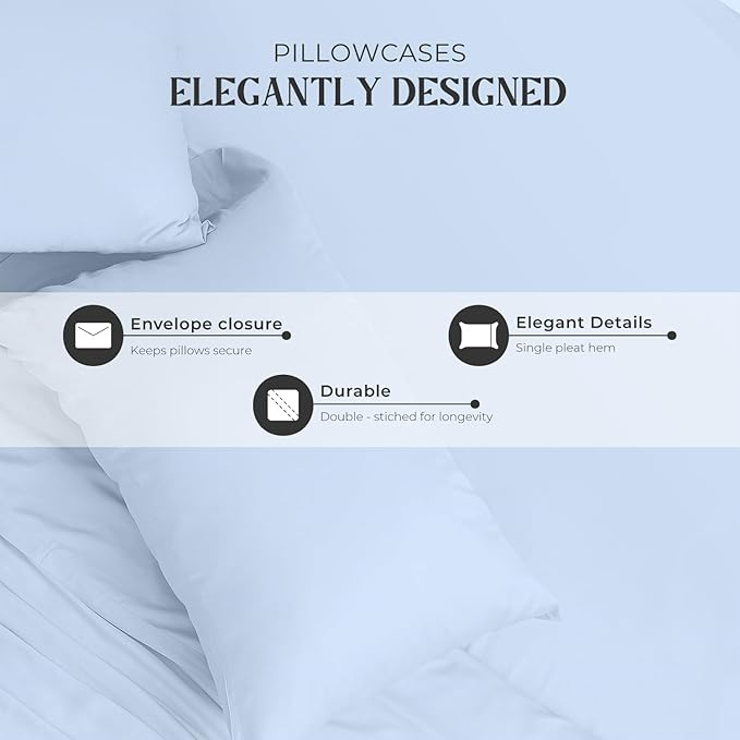 Mayfair Linen 100% Egyptian Cotton California King Sheets Set - 2000 Series Luxury Sheets Cal King Size Bed Set, Soft & Cooling, 17" Extra Deep Pocket Hotel Collection Sheet (4 PC, Light Blue)