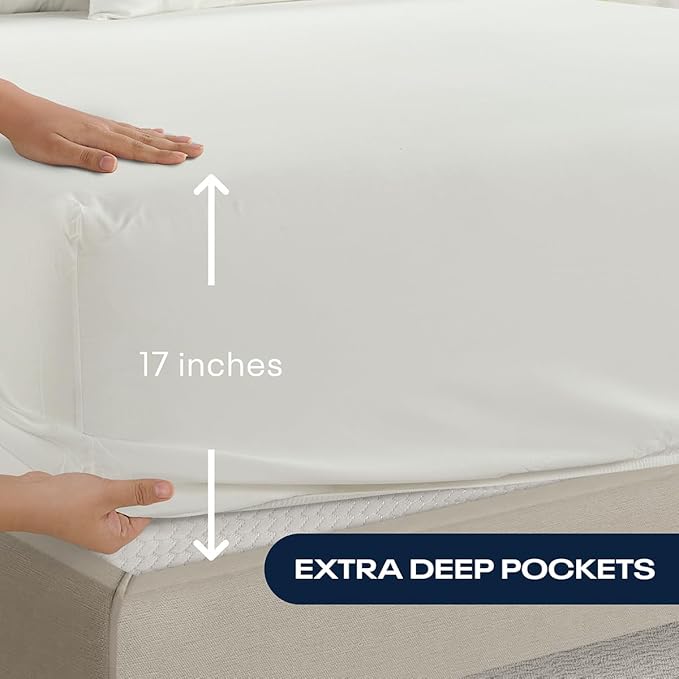 Reebok King Sheet Set from Tencel Eucalyptus - Soft, Cooling & Breathable for Hot Sleepers, Deep Pocket Up to 17 Inches, 4Pc Hotel Luxury Bedding Set, Bedsheet & Pillowcases (White, King)