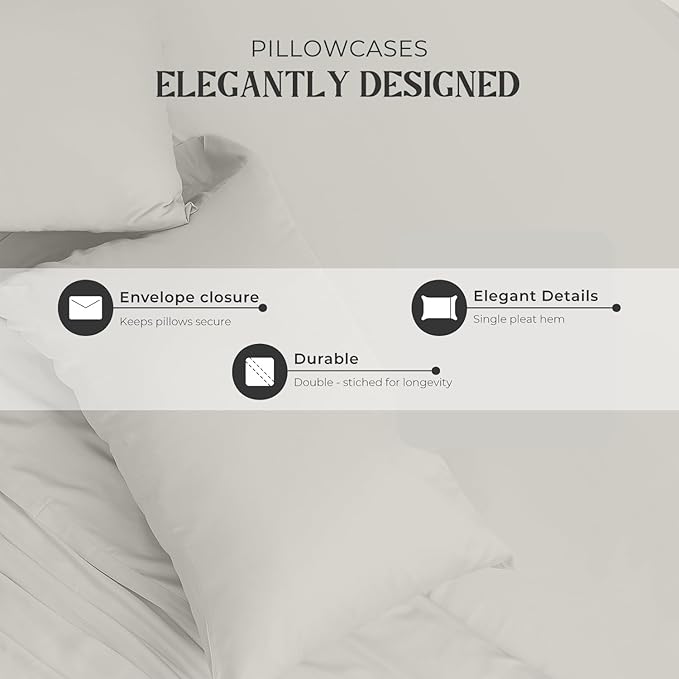 Mayfair Linen 100% Egyptian Cotton California King Sheets Set - 2000 Series Luxury Sheets Cal King Size Bed Set, Soft & Cooling, 17" Extra Deep Pocket Hotel Collection Sheet (4 PC, Light Grey)
