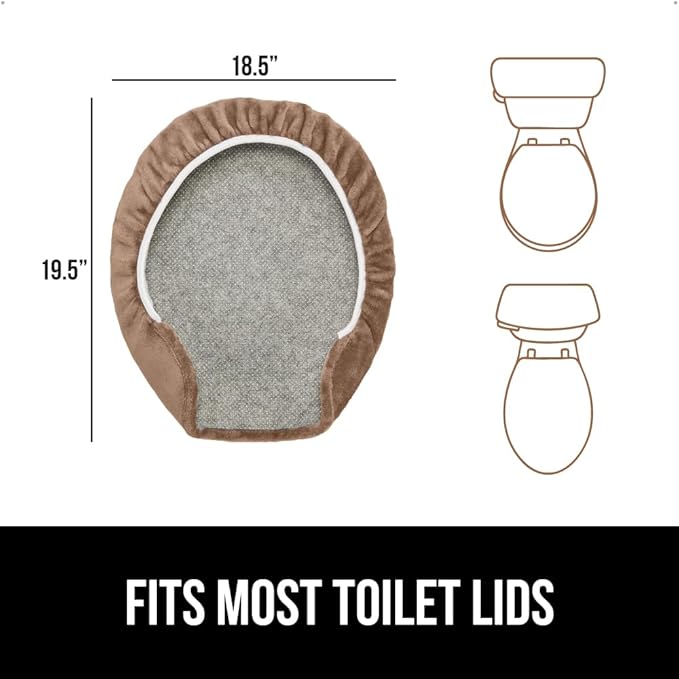 GORILLA GRIP Thick Memory Foam Bathroom Toilet Lid Seat Cover, Soft Velvet Topside, Machine Wash, Plush Cushioned Covers Fits Most Size Lids, Decorative Bath Room Accessories, 19.5x18.5, Taupe