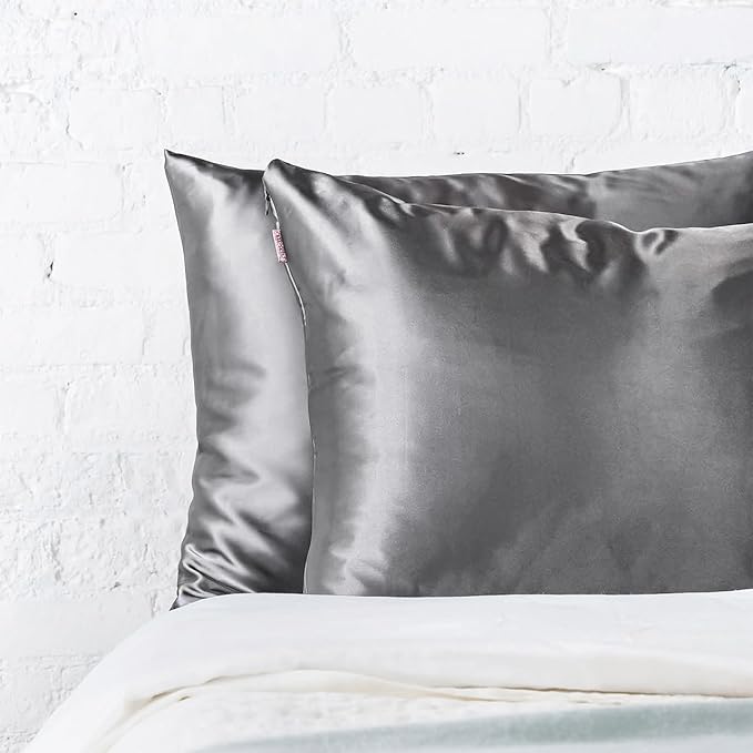 Kitsch Satin Pillowcase with Zipper for Hair & Skin, Softer Than Silk Pillow Cases Queen, Wrinkle-Free, Smooth and Cooling Satin Pillow Covers, Standard Size 19"x26" - Charcoal
