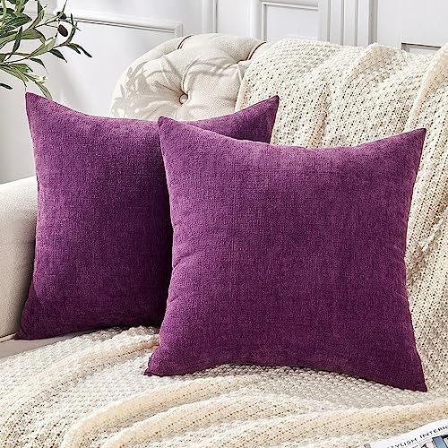 GAWAMAY Purple Chenille Throw Pillow Covers 20x20 Set of 2 by GAWAMAY