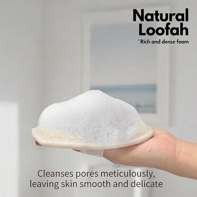 3-Pack Natural Egyptian Loofah Exfoliating Body Scrubber, Eco-Friendly Biodegradable Shower Sponge for Face & Body, Men and Women, Beige