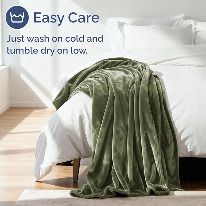 Ultra Soft Fleece Blanket Throw Size - Flannel Fleece Luxury Throw Blanket - Lightweight for Couch Bed Chair - Thick, Warm & Breathable - All Season Cozy Fuzzy, Anti-Static Microplush Bedding, Olive