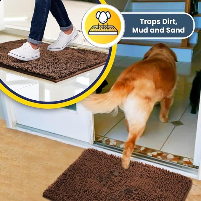 Muddy Mat® Shown on TV – Super Absorbent Door Mat Indoor, Microfiber Quick Dry Chenille Entryway Rug, Non-Slip Front Door Mat, Indoor Mats for Entryway, Machine Washable Pet Rug, Brown 24"x36"