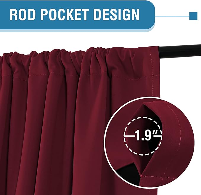 H.VERSAILTEX 100% Blackout Curtains for Bedroom Thermal Insulated Blackout Curtains 63 Inches Long Rod Pocket Window Drapes for Living Room with Black Liner 2 Panels Set, Burgundy
