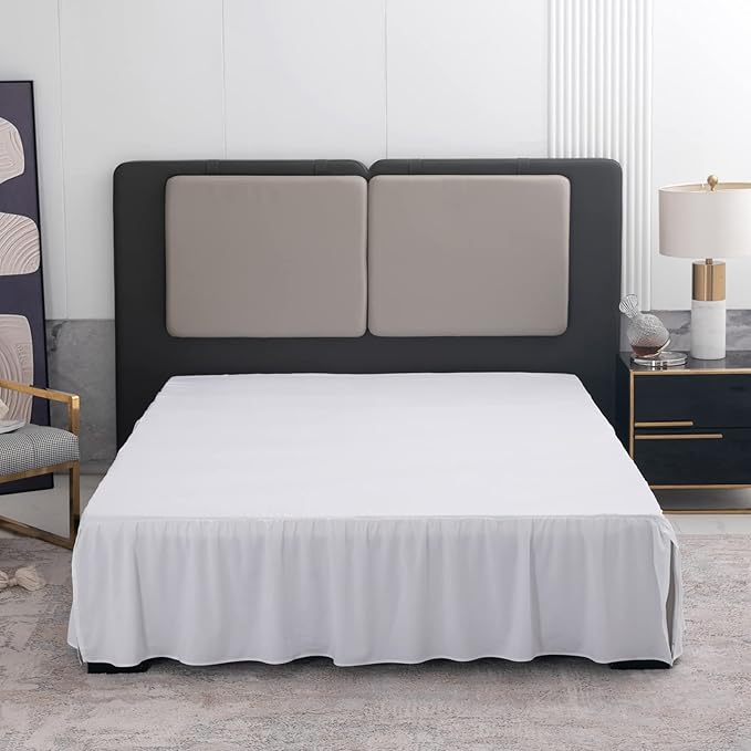 TSUTOMI Bed Skirt Queen Size Ruffled Bed Skirt with Split Corners, 18 Inch Drop Dust Ruffle Bed Skirts with Platform, Gathered Style, 100% Microfiber, White