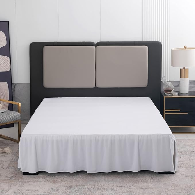 TSUTOMI Bed Skirt Full Size Ruffled Bed Skirt with Split Corners, 18 Inch Drop Dust Ruffle Bed Skirts with Platform, Gathered Style, 100% Microfiber, White