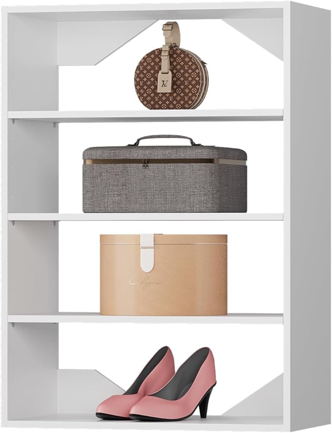 Short Tower Closet Unit, Modular Closet System, Wood Closet System Organizer with Storage for Walk In Closets, Clothing Rack Wardrobe Closet for Hanging Clothes, Bedroom, White, 31.5"W