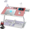 Laptop Lap Desk Include Cooling Fan,Adjustable Lap Desk with Light Fan,Folding Laptop Desk for Bed with USB,Bed Desk with Storage Drawer 60x40cm,Pink