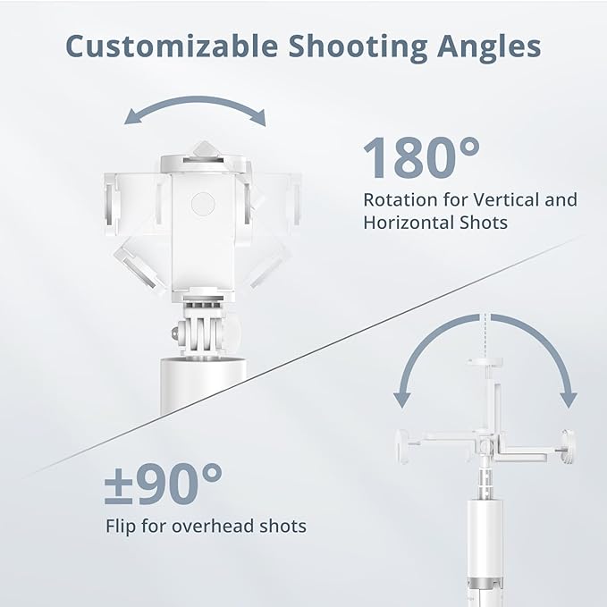 ATUMTEK 63" Phone Tripod, Extendable Selfie Stick Tripod with Bluetooth Remote, All-in-One Aluminum with Cold Shoe Mount for GoPro, 4"-7" iPhone and Android Smartphones, White