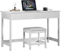 ChooChoo 47.2 Inch Modern Desk with Drawers, Makeup Vanity Desk with Padded Stool, Writing Computer Desk for Home Office & Bedroom, White