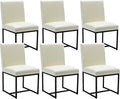 CIMOTA Modern Dining Chairs Set of 6, Leather Dining Room Chairs Upholstered Armless Guest Side Chair with Black Base for Dining Room/Kitchen, Cream 6PCS
