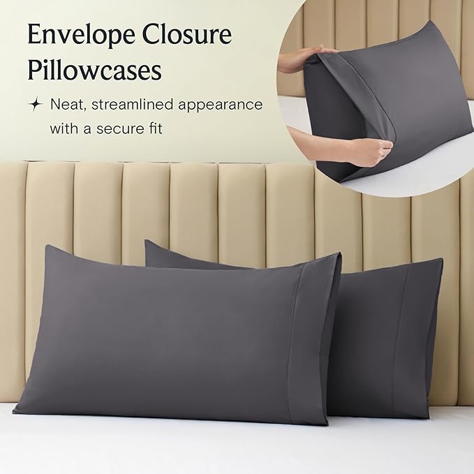 LuxClub 3 PC Twin XL Sheet Set, Deep Pockets Wrinkle Free Cooling Bed Sheets Hotel Bedding for Women, Men, Kids & Teens, Includes 1 Fitted Sheet, 1 Flat Sheet and 1 Pillowcase-Silky Soft Dark Grey