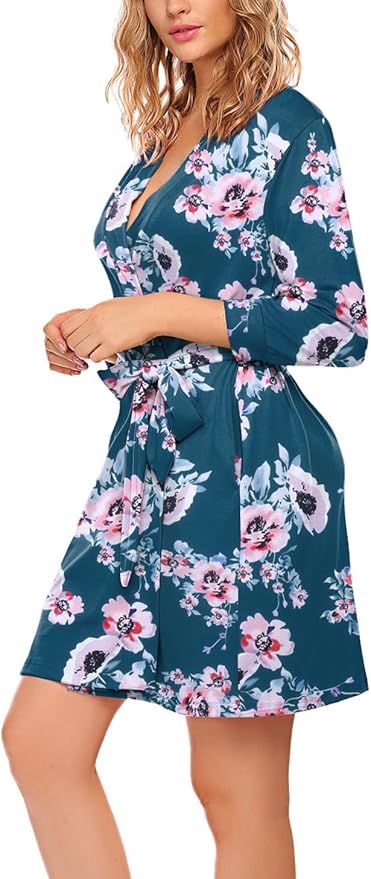 HOTOUCH Womens Robe Lightweight Short Knit Bathrobe Soft Ladies Sleepwear with Pockets