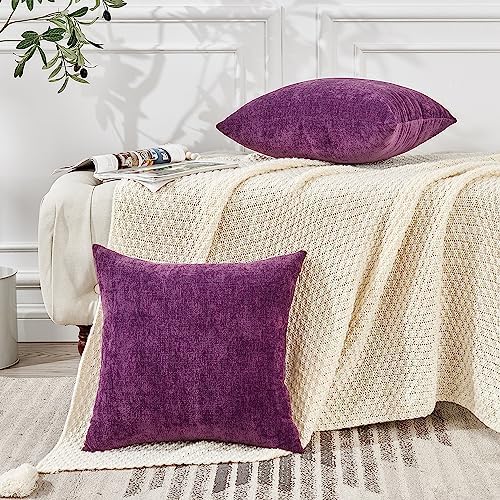 GAWAMAY Purple Chenille Throw Pillow Covers 20x20 Set of 2 - Image 5