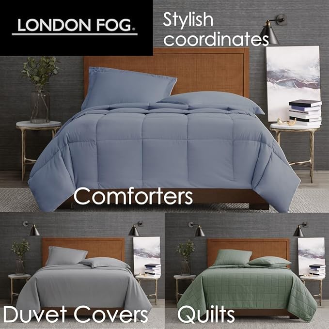London Fog Garment Washed Solid Duvet Set Green Microfiber 2-Piece Twin XL Duvet Set, Solid Themed, Adult and Teen, Oeko-TEX Certified