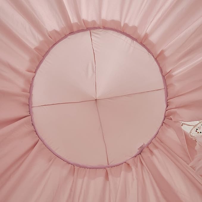 VETHIN Bed Canopy for with Lights,Double Layer Princess Round Dome Dreamy Mosquito Net Bedding Girls Room Castle Play Tent Hanging House Decor Reading Nook Canopies(Beige Pink/White)