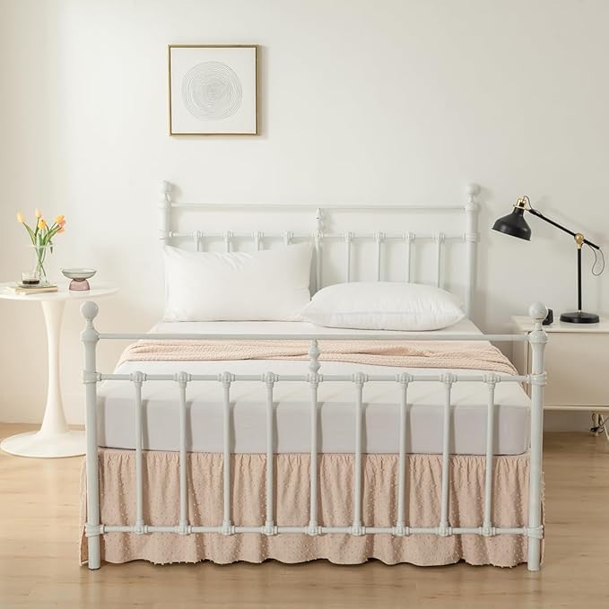 Tufted Dot Bed Skirt Queen Size,Ruffled Bed Skirt with Split Corners, Queen Bed Skirt 16 Inch Drop, Boho Queen Size Bed Skirt Cream for Ruffled Bed Skirt with Split Corners, Bed Skirt Queen Size