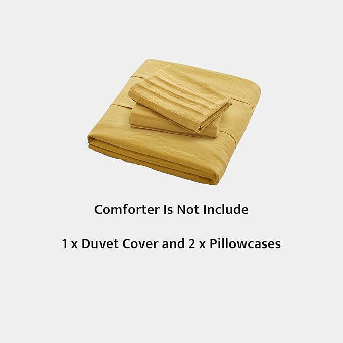 Oli Anderson Mist Yellow Duvet Cover King Size - Pleated King Duvet Cover, 3PCS Soft and Breathable Textured Bedding Set with Zipper Closure(Mist Yellow,104"x90")