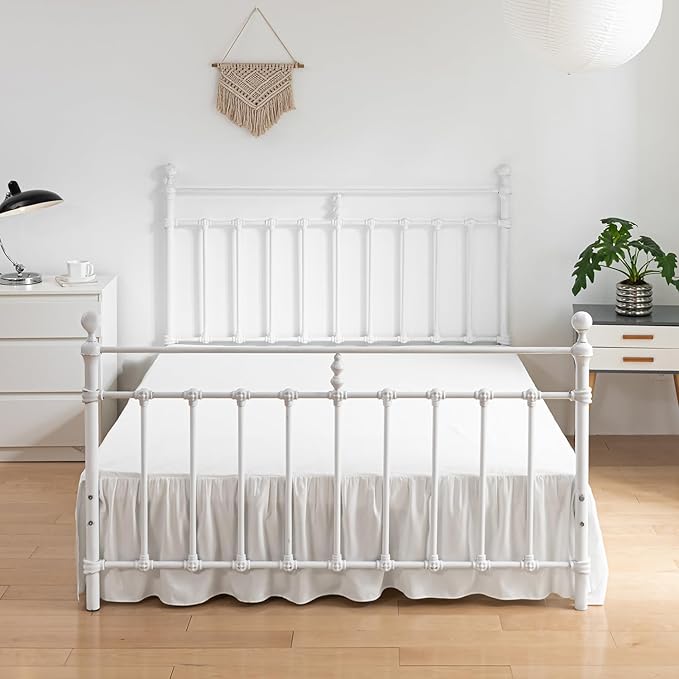 Bed Skirt Twin Size Ruffled Bed Skirt with Split Corners, 22 Inch Drop Dust Ruffle Bed Skirts with Platform, Ivory, Twin - 22" Drop