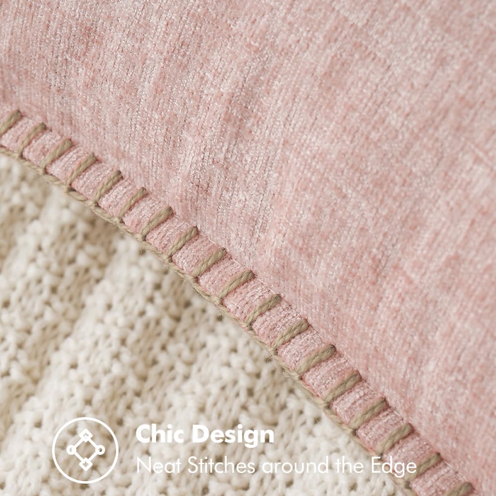 MIULEE Pack of 2 Couch Throw Pillow Covers 12x20 Inch Pink Valentine Farmhouse Decorative Pillow Covers with Stitched Edge Soft Chenille Solid Dyed Spring Pillow Covers for Sofa Bed Living Room