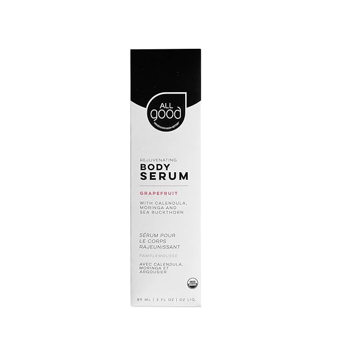 All Good Rejuvenating Body Serum for Men & Women - Calendula, Moringa, Sea Buckthorn & Essential Oils - Lightweight, Moisturizer & Replenishing Serum - Made in USA - 3oz (Grapefruit)