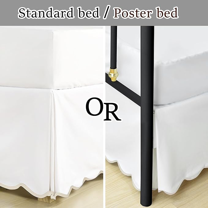HIG King Bed Skirt - Easy Fit Scallop Edge Pleated Bedskirts with Spilt Coner, 12 Inch Drop Anti-Slip Dust Ruffle, Thick Fabric for Enhanced Privacy, Pre-Washed for Long-Lasting Use, Machine Washable