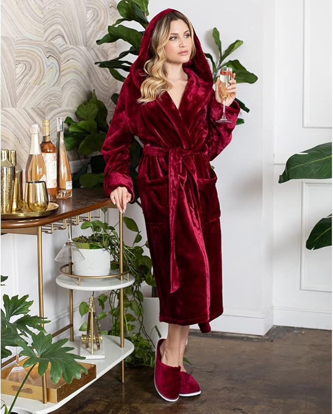 Lotus Linen Plush Robes for Women - Soft Bathrobe, Custom Monogram, Warm Fleece Robe with Pockets