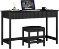 ChooChoo 47.2 Inch Modern Desk with Drawers, Makeup Vanity Desk with Padded Stool, Writing Computer Desk for Home Office & Bedroom, Black
