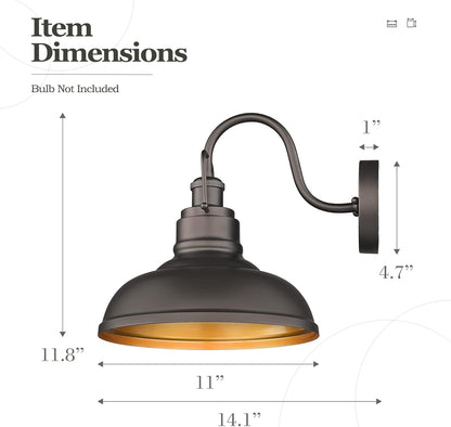 zeyu Gooseneck Wall Lights 2 Pack, 11 Inch Farmhouse Barn Light Fixtures Indoor and Outdoor, Metal Dome Shade in Oil Rubbed Bronze Finish, 016-1B-2PK ORB