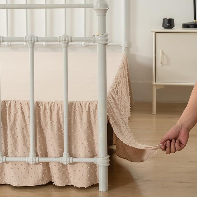 Tufted Dot Bed Skirt Full Size,Ruffled Bed Skirt with Split Corners, Full Bed Skirt 14 Inch Drop, Boho Full Size Bed Skirt Beige for Ruffled Bed Skirt with Split Corners, Bed Skirts Full Size