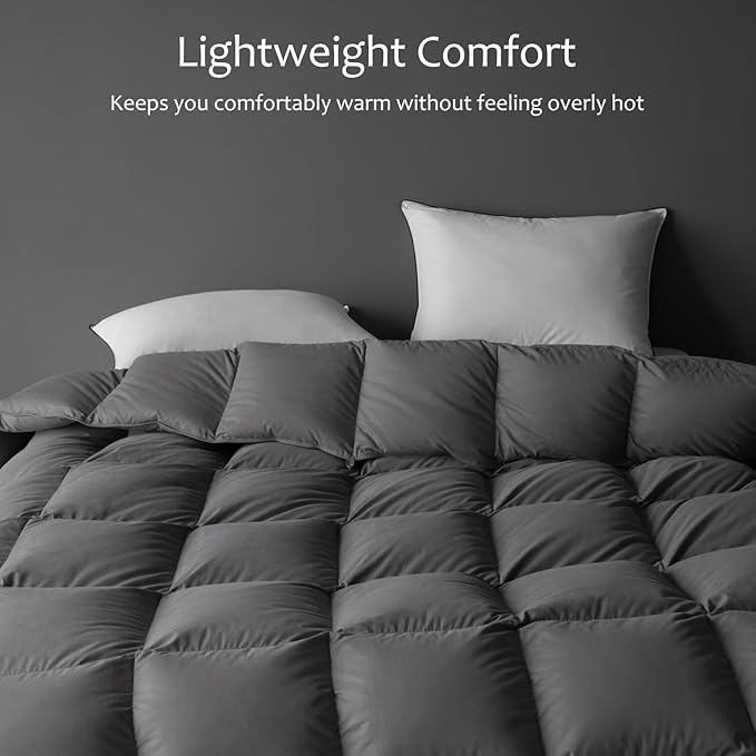Luxury Down Fiber Comforter Queen Size - High Fill Power Medium Warmth for All Season Duvet Insert - Light Weight, Charcoal Grey (90" x 90")