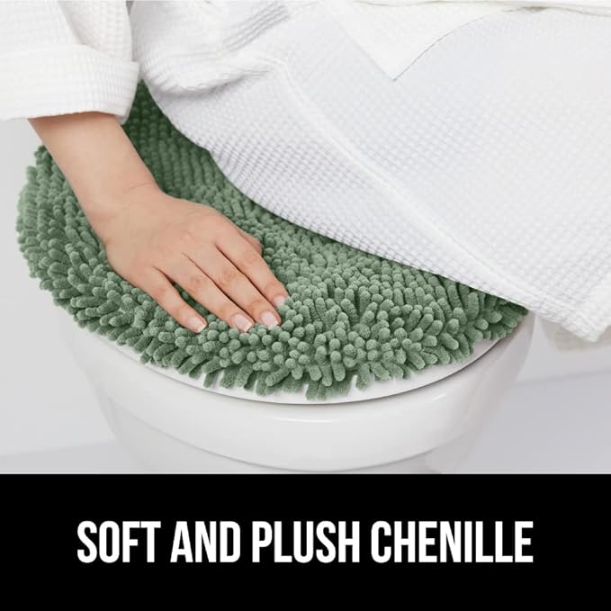 GORILLA GRIP Soft Chenille Bathroom Toilet Lid Cover, Machine Washable Seat Covers, 19.5x18.5, Stays in Place Rubber Backing, Fits Most Round, Elongated and Oblong Lids, Accessories Decor, Sage Green