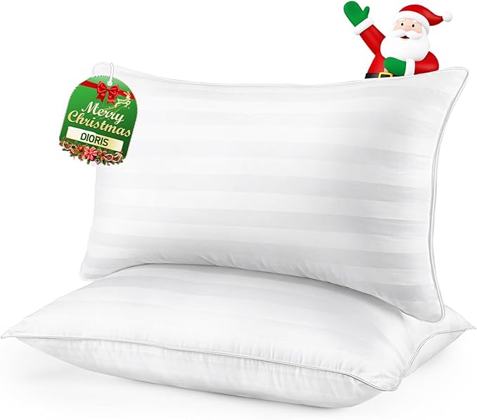 DIORIS Pillows Queen Size Set of 2 - Luxury Hotel Collection Bed Pillows for Sleeping, Supportive Side Sleeper Pillow, Fluffy Down Alternative Microfiber Filled for Back, Stomach Sleepers