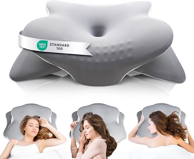 Cervical Neck Pillow for Sleeping - Ergonomically Designed Memory Foam Pillows for Neck Pain Relief, Side Sleeper Pillow for Neck Pain with Washable Cooling Cover for Side and Back Sleepers（Gray）