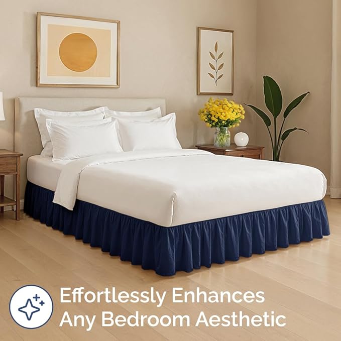 Bedskirt Queen Size Ruffle - 12 inch Drop Dust Ruffle Bed Skirt with Platform - Ultra-Soft, Easy Fit, Premium Hotel Quality - Wrinkle, Fade & Shrink Resistant - for Women, Men, Kids and Teens - Navy