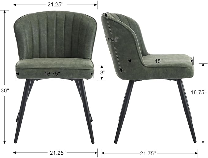EALSON Modern Dining Chairs Set of 2 Leather Upholstered Accent Dining Room Chairs with Metal Legs Comfortable Armless Kitchen Chairs for Living Room/Dining Room,Green