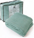 HILLFAIR 100% Combed Cotton Blanket– Queen Bed Blanket– Soft Cozy Warm Multipurpose Throws for Luxury Home Decor– 90 x 90 inch Queen Size Cotton Blankets for Beds- Bed Blankets for All Season- Sage