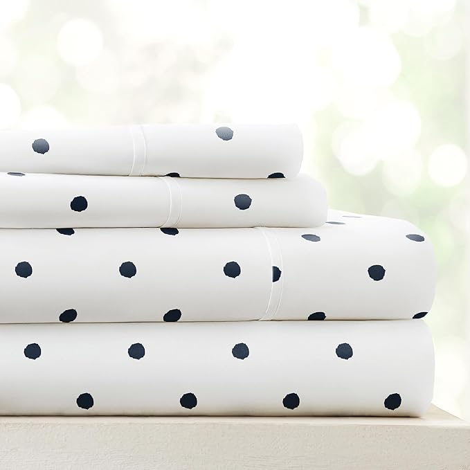 Linen Market Double-Brushed Patterned Microfiber Twin Sheet Set 3 Piece – Oeko-TEX Certified Ultra Soft & Wrinkle-Free - 16" Deep Pocket Sheets - Easy Care Twin Size - Dots Navy